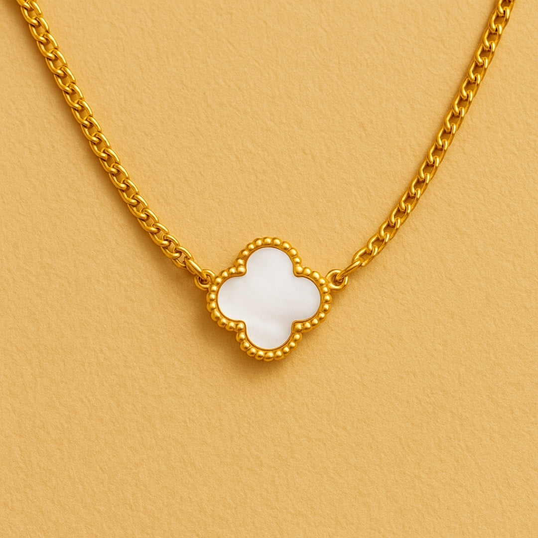 White Clover Gold Necklace