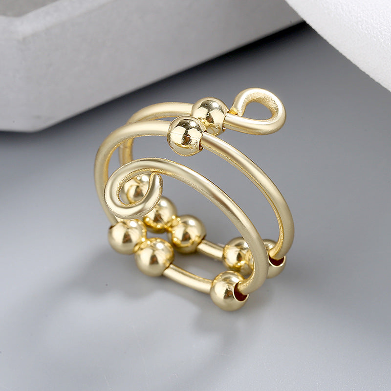 Meliora | Women's adjustable fidget ring with beads | Gold