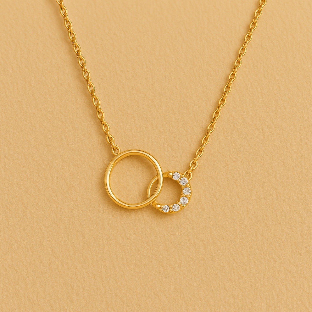 Double Bright Circle Gold Necklace