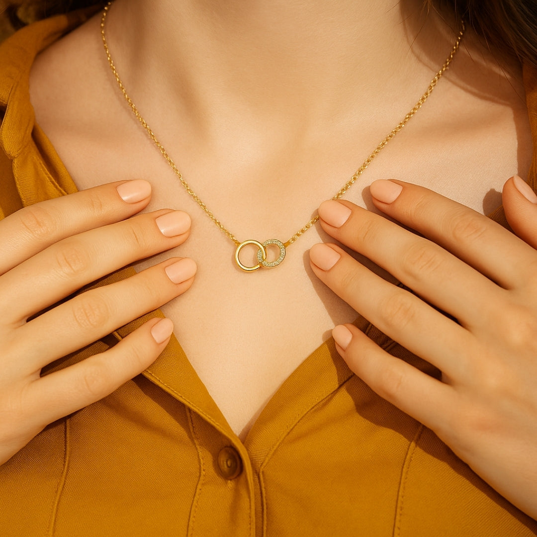 Double Bright Circle Gold Necklace