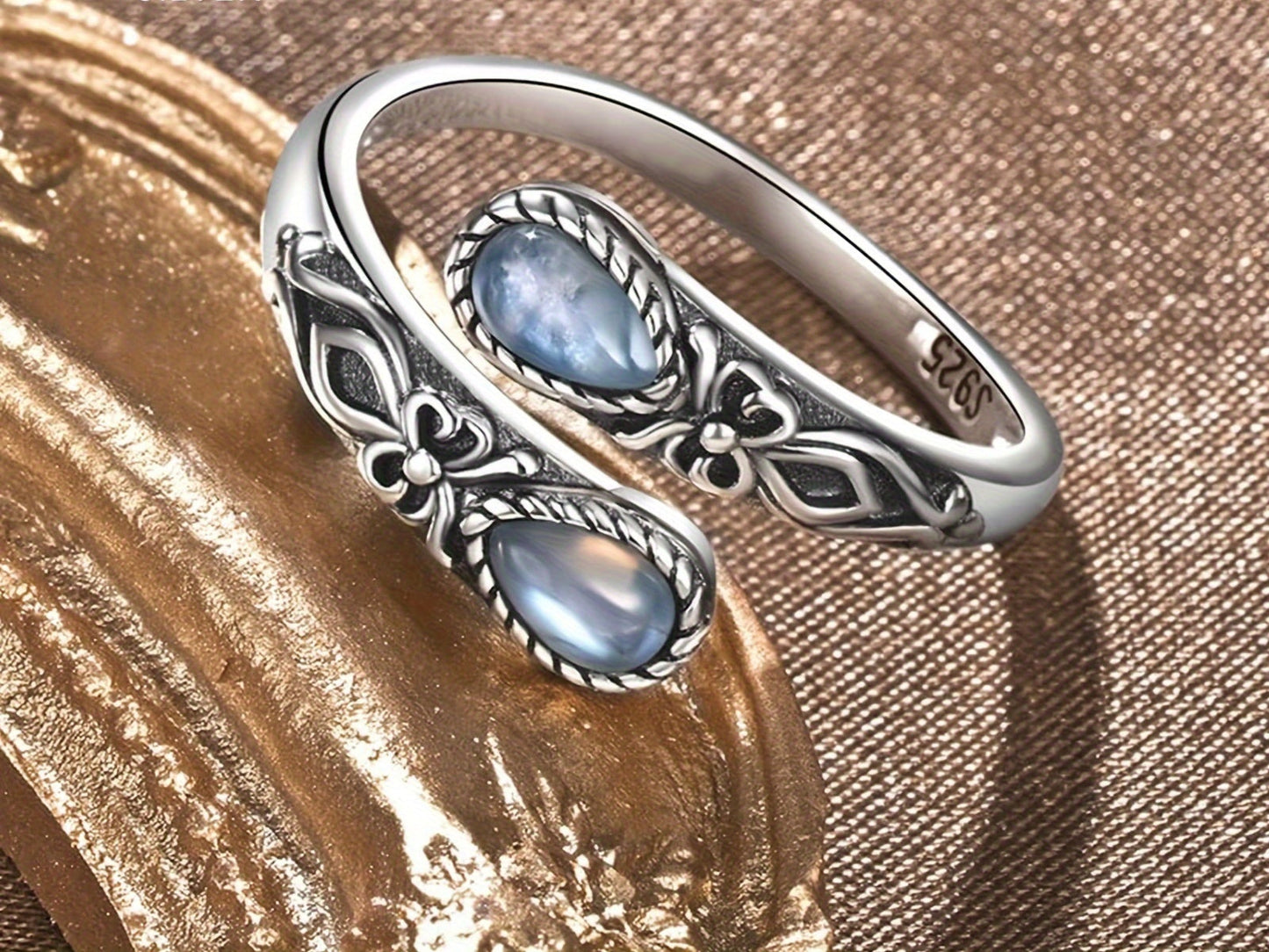 Elvara | Ladies Adjustable Moonstone Ring with Butterfly | Silver