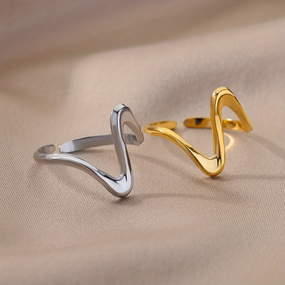 Kavion | Unisex trendy wave ring in Kpop style | Gold