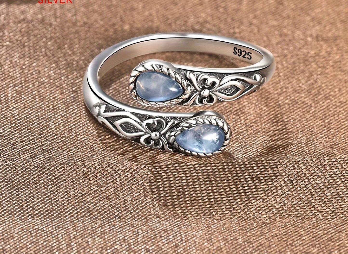 Elvara | Ladies Adjustable Moonstone Ring with Butterfly | Silver