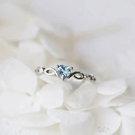 Blue Zircon Heart Ring in Sterling Silver