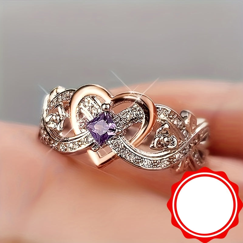 Amarila | Ladies infinity heart ring with purple zirconia | Silver