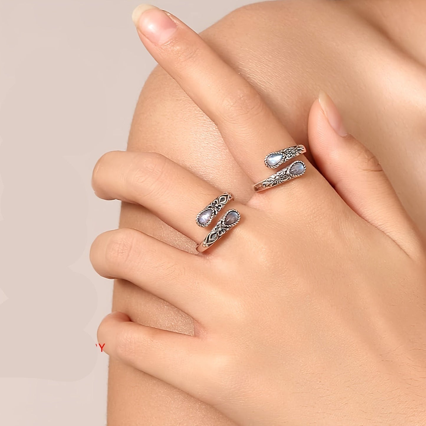 Elvara | Ladies Adjustable Moonstone Ring with Butterfly | Silver