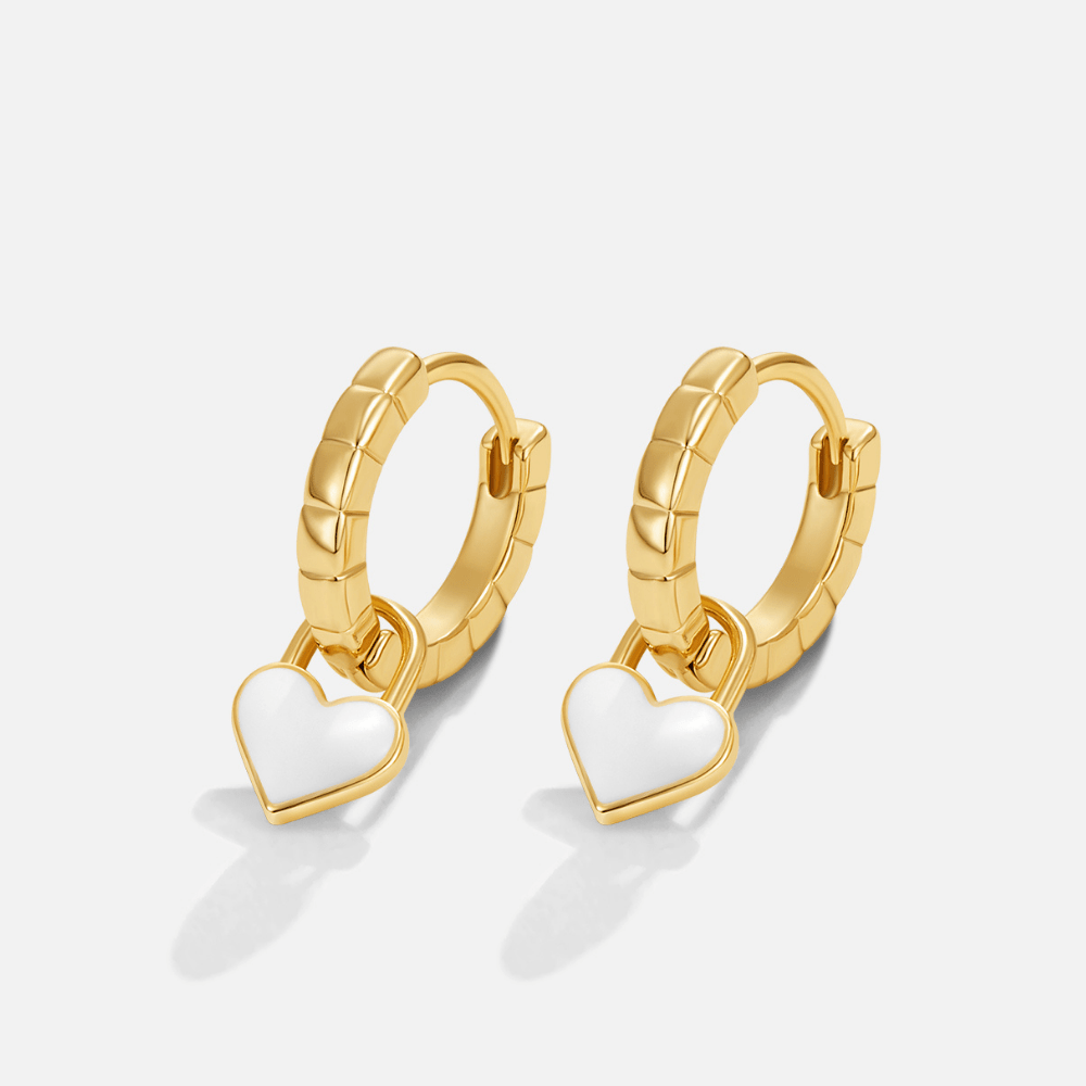 White Opal Heart Hoop Earrings