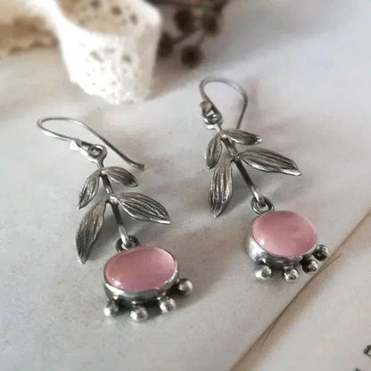 Boho Quartz Pendant Earrings in Silver