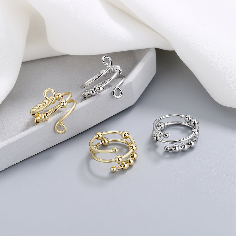 Meliora | Women's adjustable fidget ring with beads | Gold