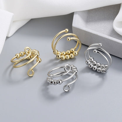 Meliora | Women's adjustable fidget ring with beads | Gold