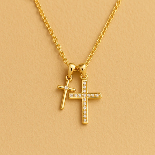 Bright Double Cross Pendant Necklace