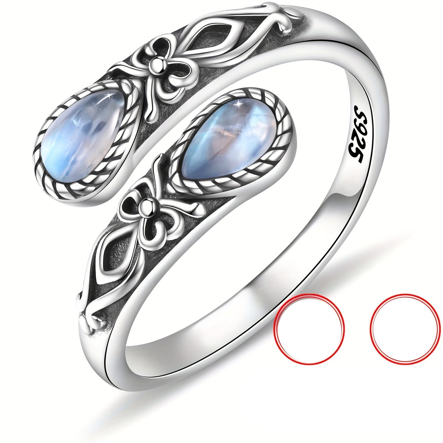 Elvara | Ladies Adjustable Moonstone Ring with Butterfly | Silver