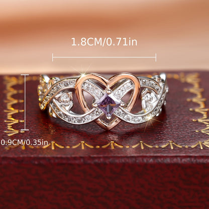 Amarila | Ladies infinity heart ring with purple zirconia | Silver