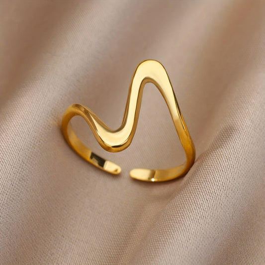 Kavion | Unisex trendy wave ring in Kpop style | Gold