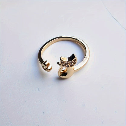 Felina | Women's open ring with cute cat detail | Gold
