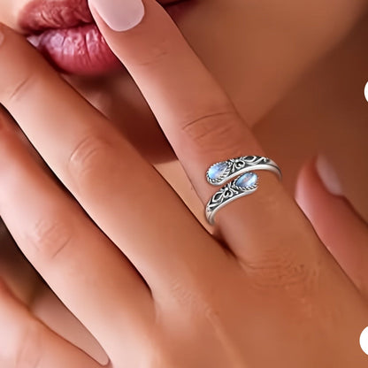 Elvara | Ladies Adjustable Moonstone Ring with Butterfly | Silver