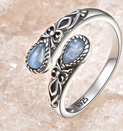 Elvara | Ladies Adjustable Moonstone Ring with Butterfly | Silver